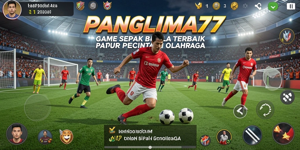 Tangkapan layar gameplay <strong>PANGLIMA77</strong> yang menampilkan aksi sepak bola intens.