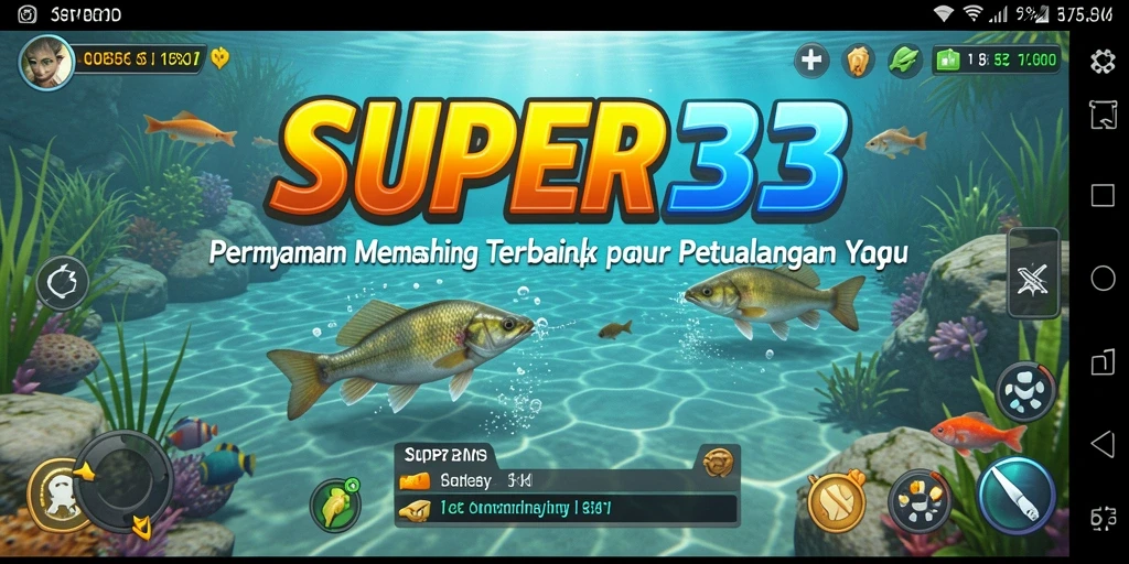 Screenshot gameplay SUPER33 dengan berbagai jenis ikan yang menunggu untuk ditangkap.